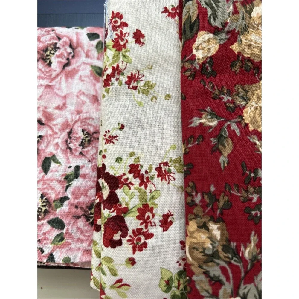Floral Print Fabric Quilting Crafts Sewing Art Project Cotton Prints Lot of 3